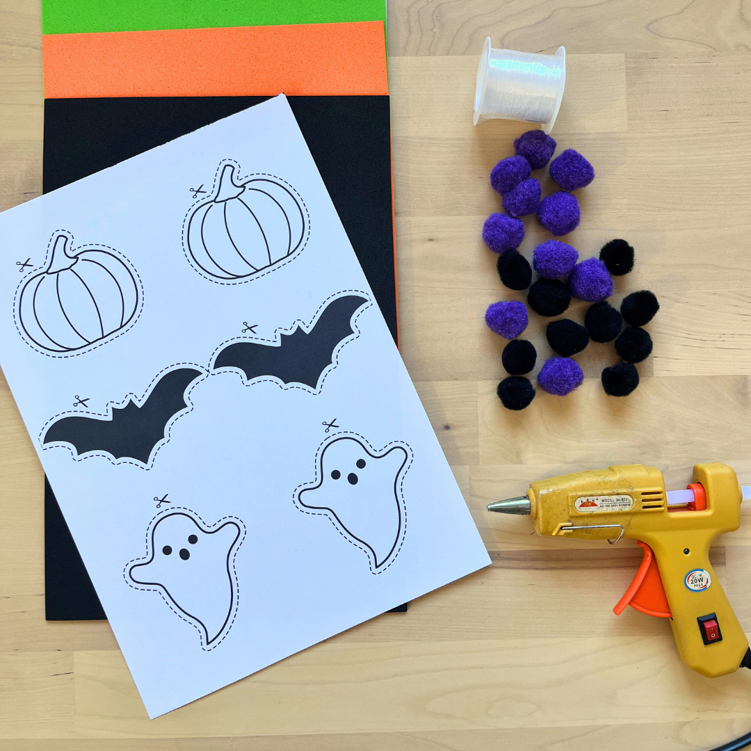 Materiales para el colgante de Halloween