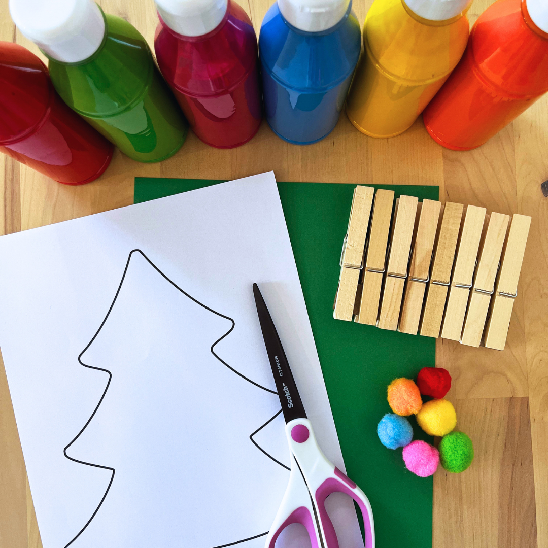 Materiales para la actividad de pintar guirnaldas con pompones