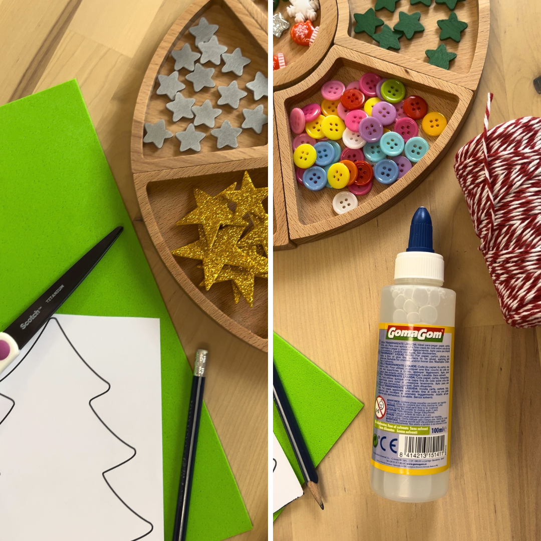 Materiales para el regalo 3: árbol decorado por los peques