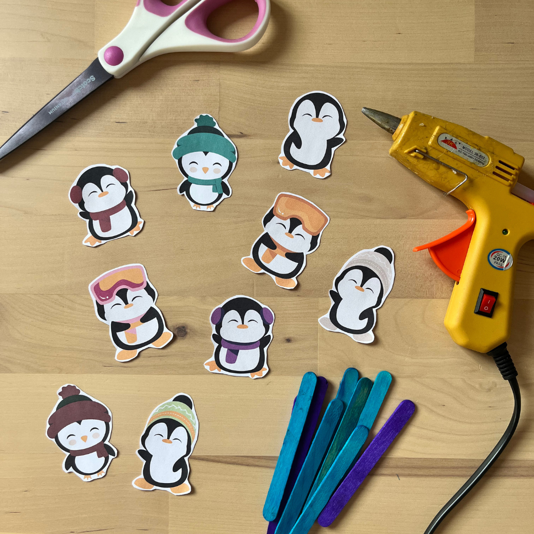 Pingüinos patinadores y material necesario para hacerlos
